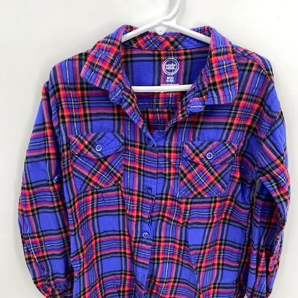 Wonder Nation Plaid Button Front Long Sleeve Shirt Blue Red Size Small 6/6X - Picture 4 of 7